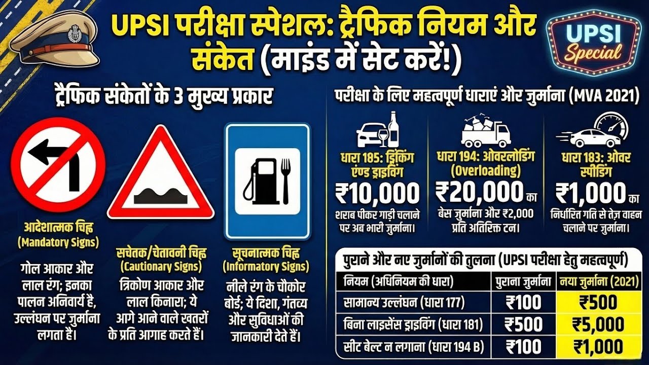 UPSI परीक्षा स्पेशल | ट्रैफिक संकेत | माइंड मैप | MV एक्ट के धाराएं | बेहतरीन ट्रिक्स | थ्योरी क्लास