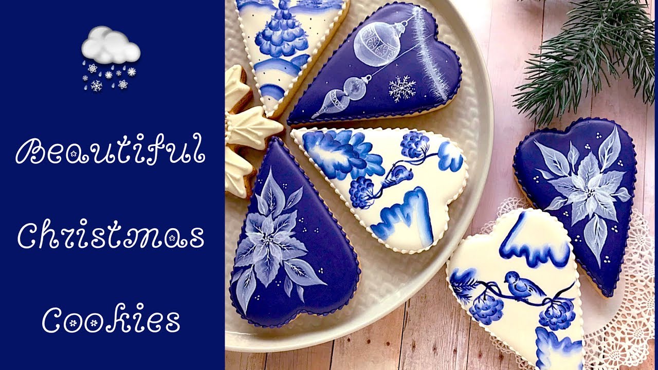 Beautiful Christmas Cookies. One stroke technique.💙❄️💙