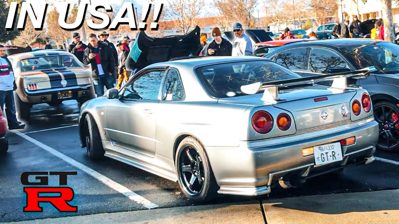 NISSAN SKYLINE GTR R34 M-SPEC NUR SHUTS DOWN CALIFORNIA CAR MEET!
