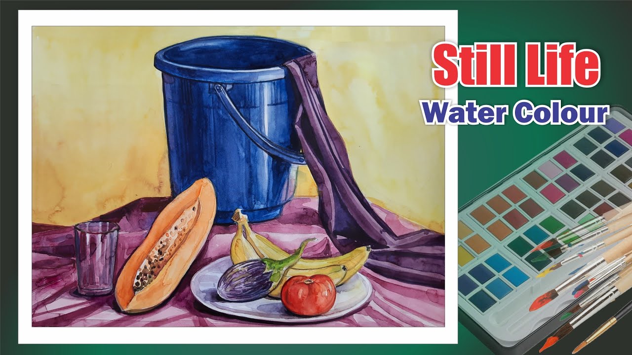 Easy Method of water coloring for stilllife ,intermediate Drawing Exam, Object bucket dish,beginners