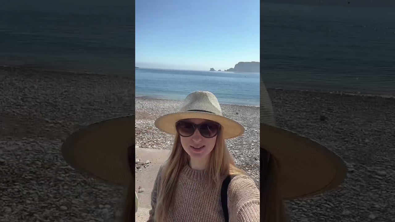 Walking on the beach in Budva Montenegro, amazing spring in March 2023 , travel to Europe
