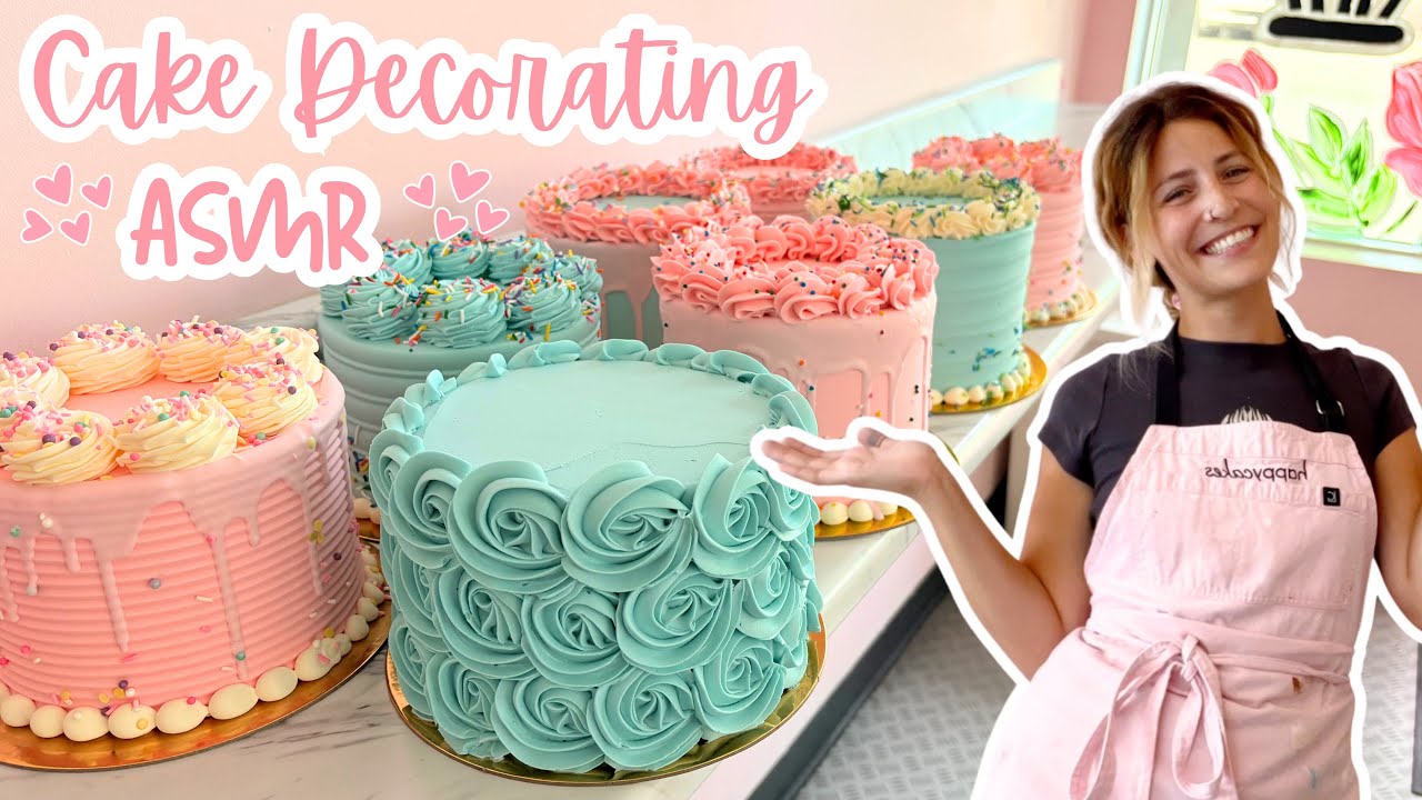 Satisfying Cake Decorating ASMR | Decorate 8 Buttercream Cakes With Me! [No Talking] [No Music]
