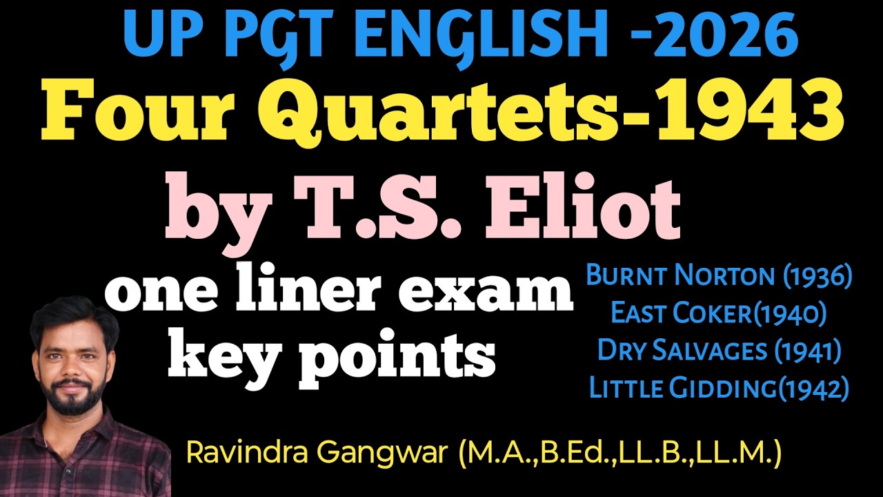 Four Quartets one liner exam key points by TS Eliot, MCQ on four Quartets, TS Eliot MCQ, PGT English