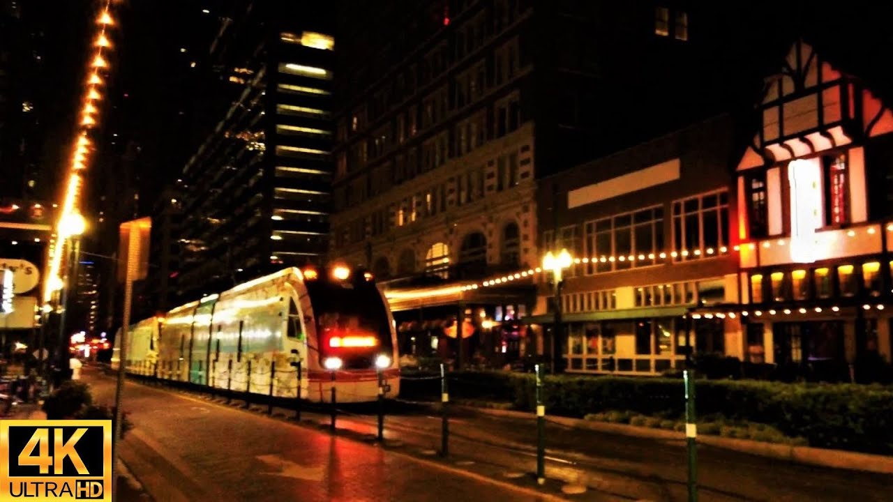 4K Downtown Houston Night Life Walk, Main Street Square, Underground Hall
