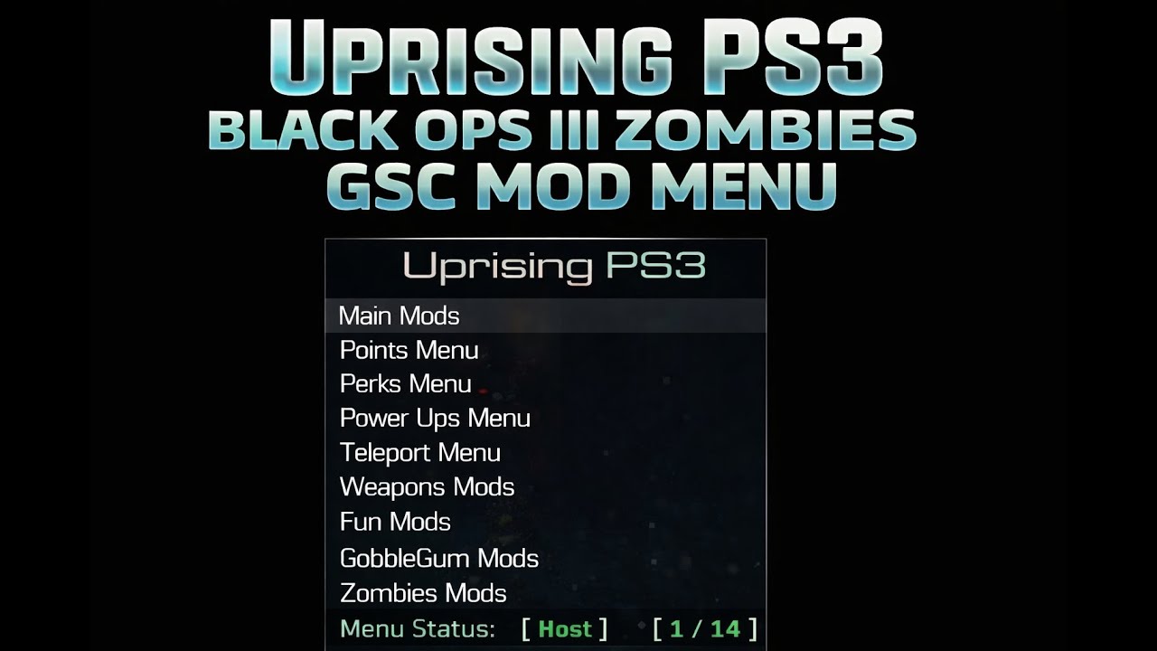 Uprising PS3 Black Ops 3 Zombies GSC Mod Menu