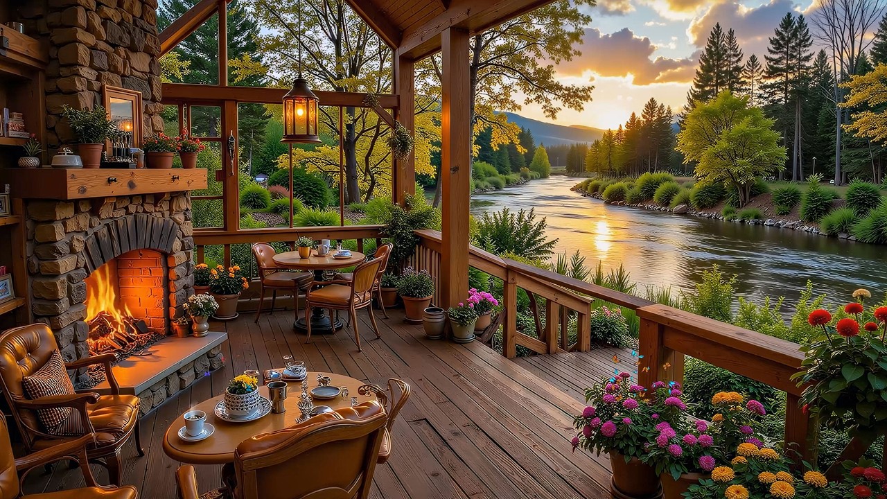 Spring Cabin Ambience 🌸 Soft Piano, Warm Fireplace and Sounds of Nature for Deep Sleep