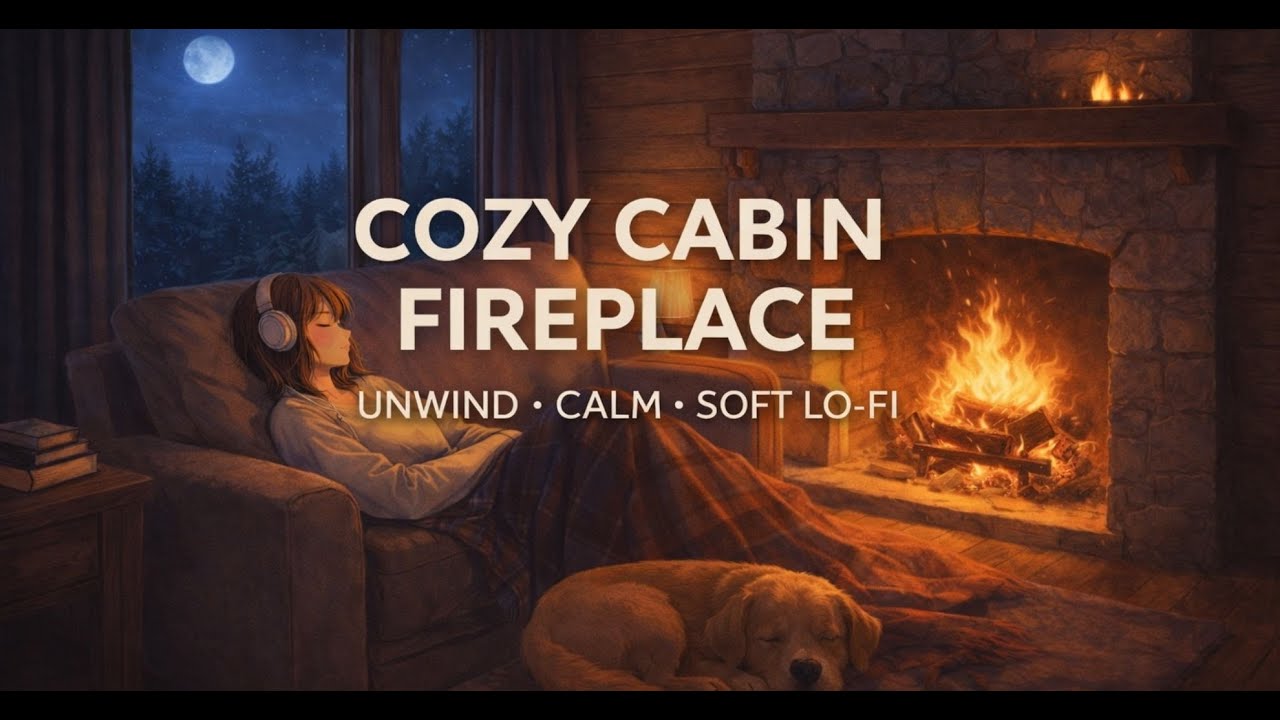 Cozy Cabin Fireplace 🔥 10 Hours Soft Lo-Fi for Relaxing, Unwinding & Calm Evenings