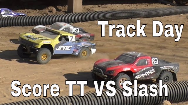 Axial Score Trophy Truck VS Traxxas Slashes On Outdoor RC Track @ Dropzone Plymouth MA (RAW)