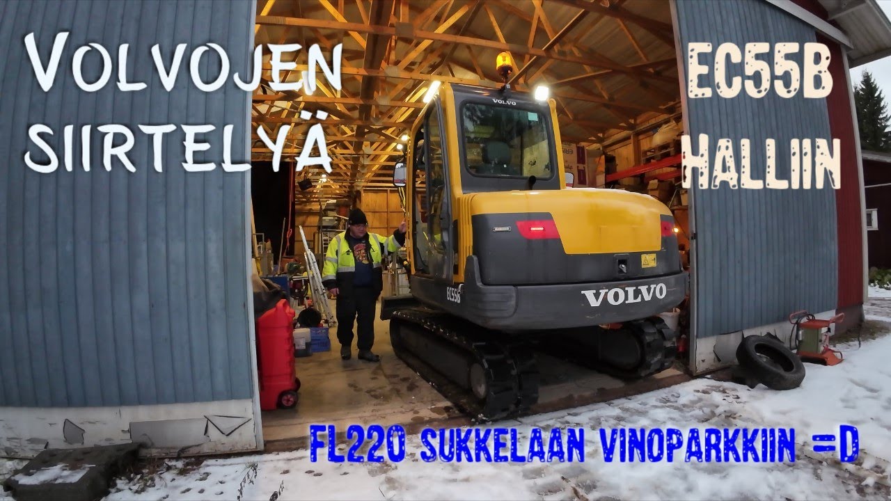 Volvojen siirtelyä - Kaivuri halliin