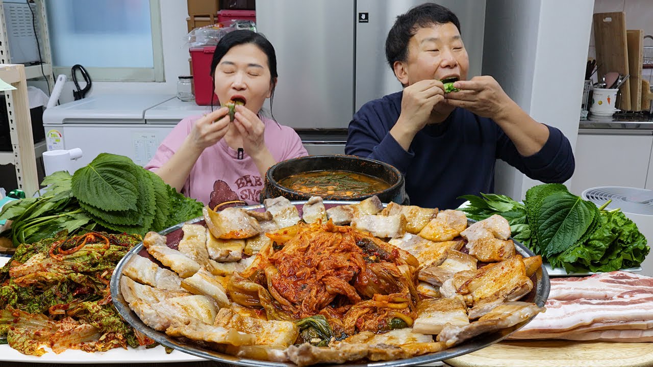 Корейская домашняя еда | Жареная свиная грудинка, кимчи, Doenjang Jjigae АСМР МУКБАНГ EATING SHOW