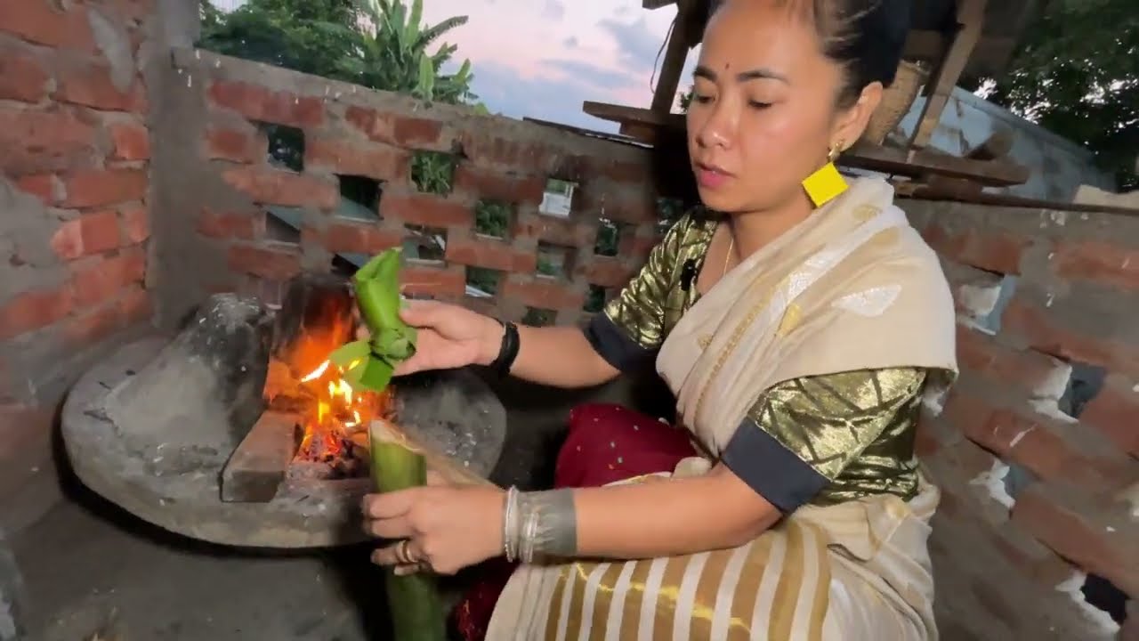 Fish cooked in bamboo at home.