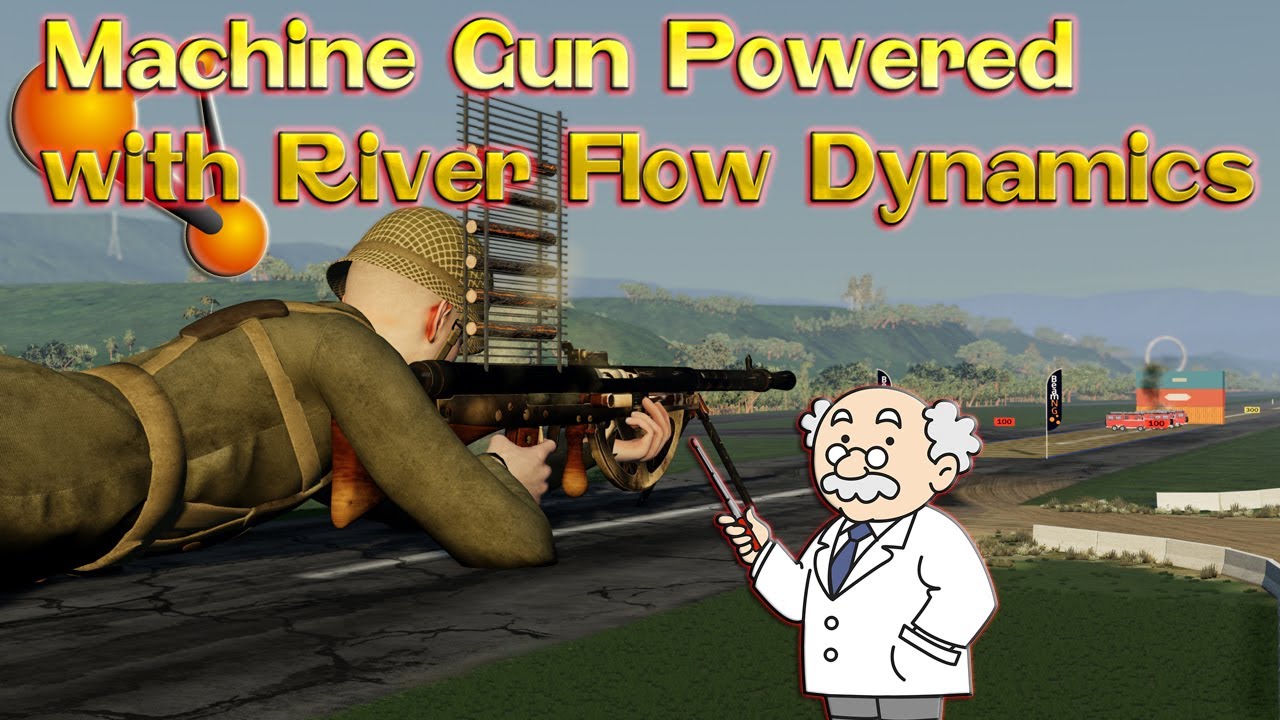 Machine gun powered by a river and flow dynamics / BeamNG / HavocNG