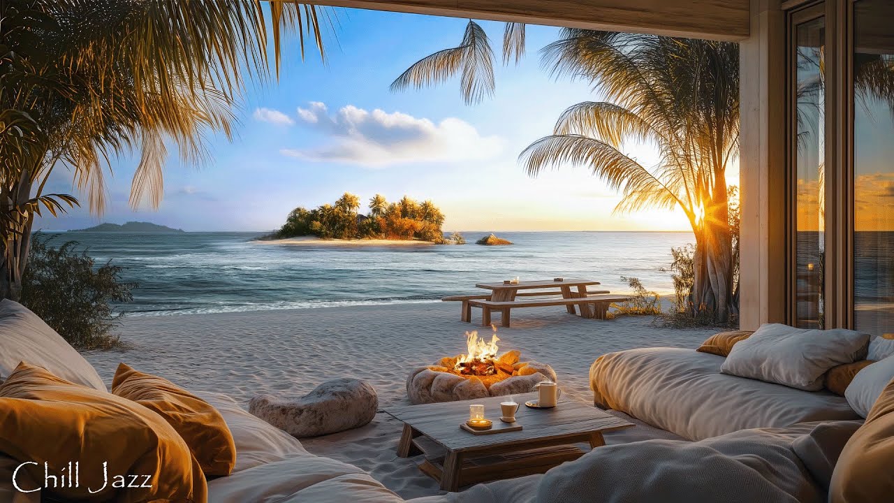 Fresh Morning Atmosphere at Cozy Beach House Ambience with Mellow Bossa Nova Jazz & Fireplace