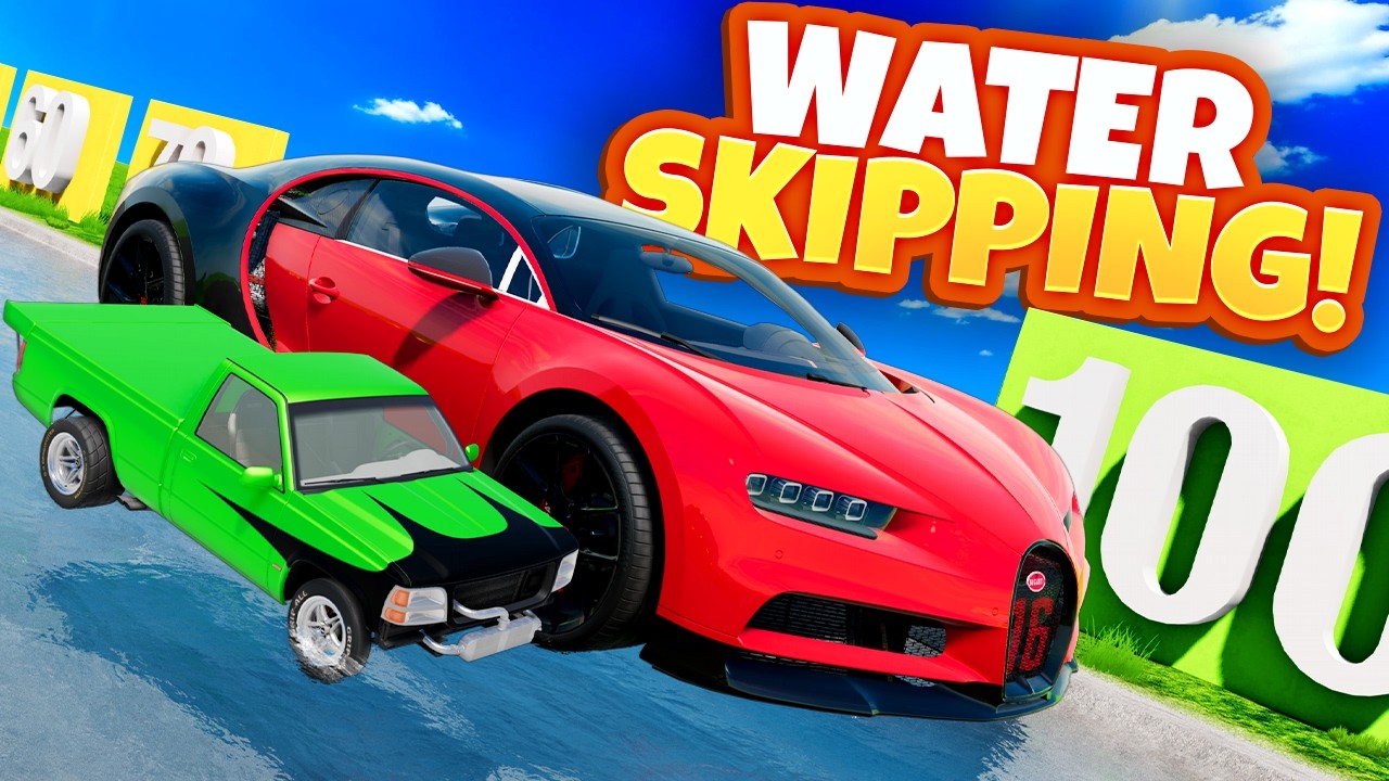 Can Tiny Cars Beat GIANT Cars at Water Skipping? (BeamNG Drive)