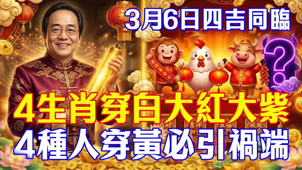 倪海廈：3月6號「四吉同臨」，4生肖穿白色大紅大紫，這4種人穿黃色是在「找替死鬼」！別怪我沒提醒你！#倪海廈 #2026運勢#中醫養生#經方#穿衣禁忌#五行生克#開運 #傳統文化#易經#四吉同臨