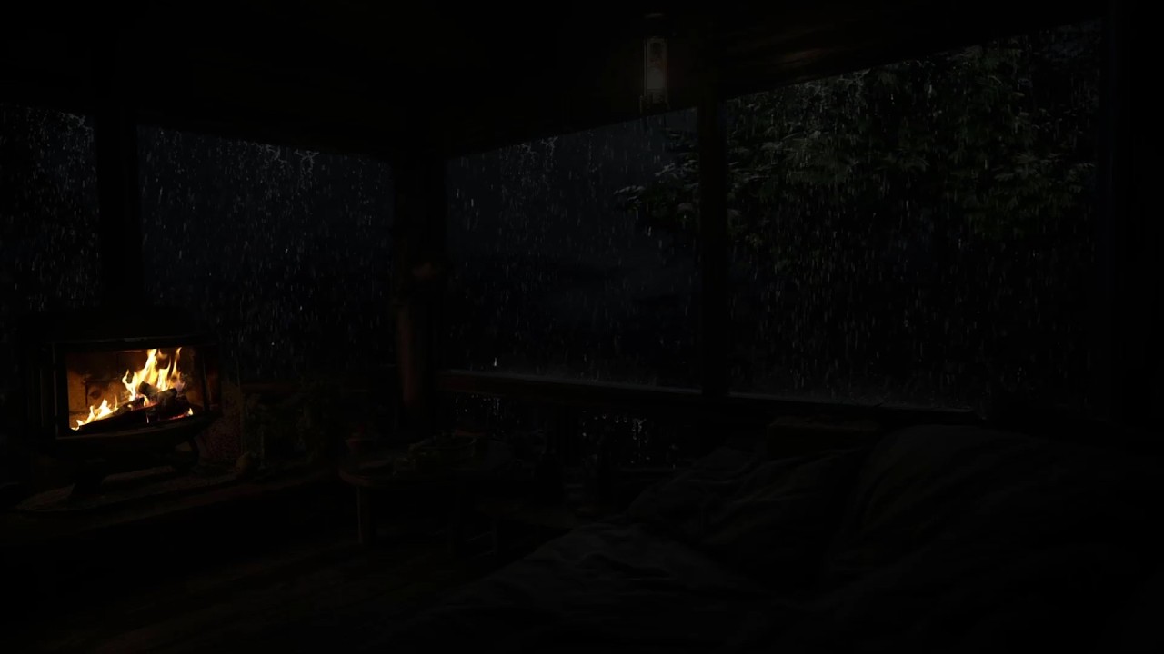 No Ads 😴 99% FALL ASLEEP IN SECONDS with INTENSE Mountain Rain & Fire Sounds in Cozy Cabin 🔥😴