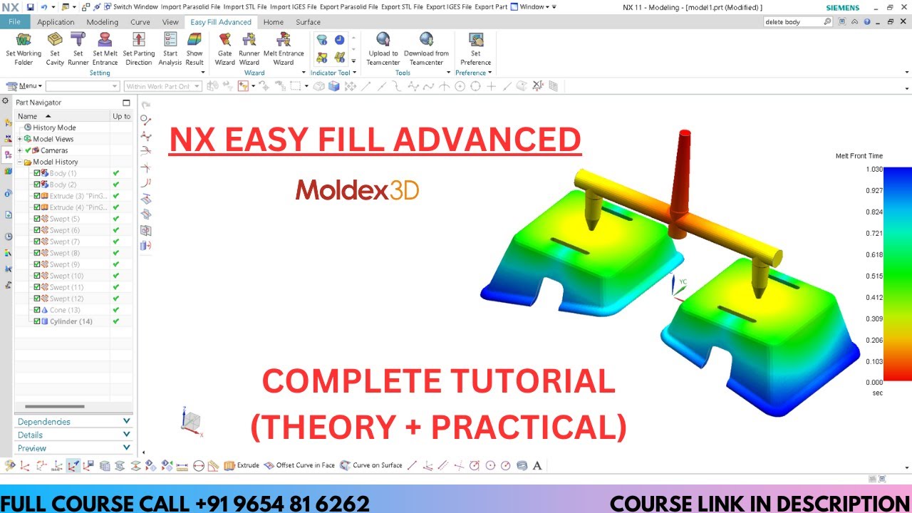 HINDI | 148. NX EASY FILL ADVANCED (MOLDEX 3D) Full Tutorial | Mold Design & Moldflow Course Call