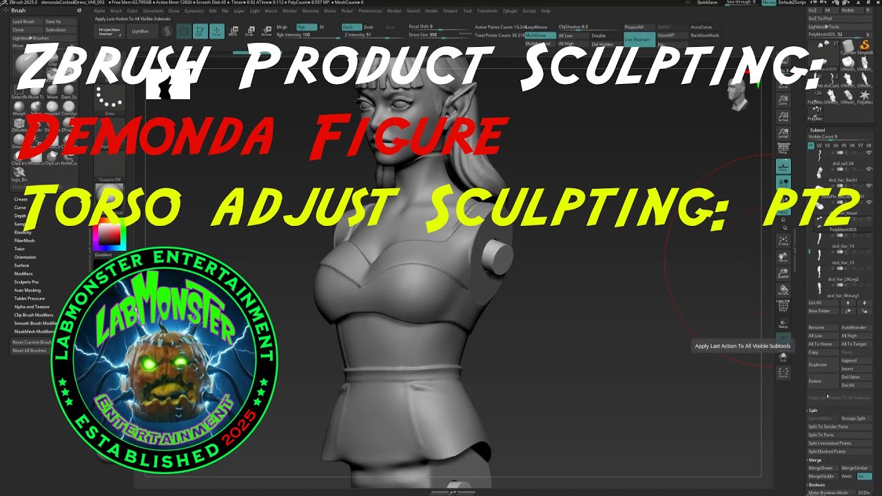 Zbrush Product Sculpting: Demonda Figure Torso Sculpting adjustments: PT2