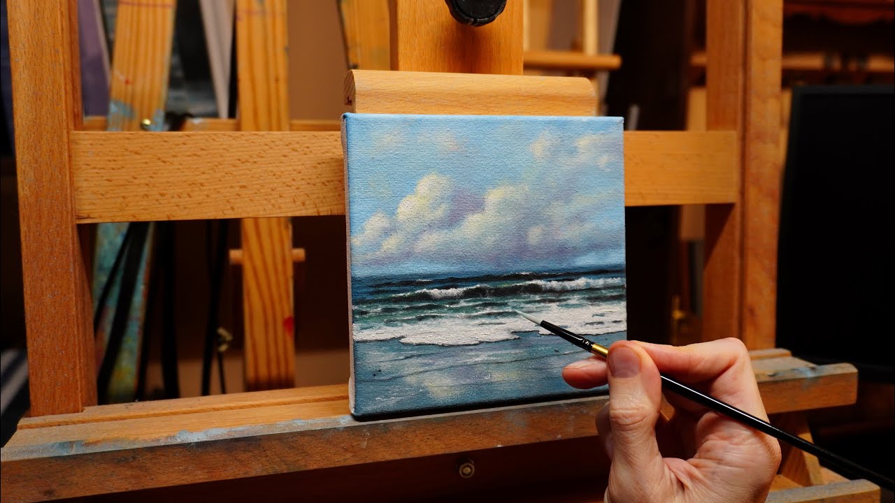 Small size  seascape oil painting process.