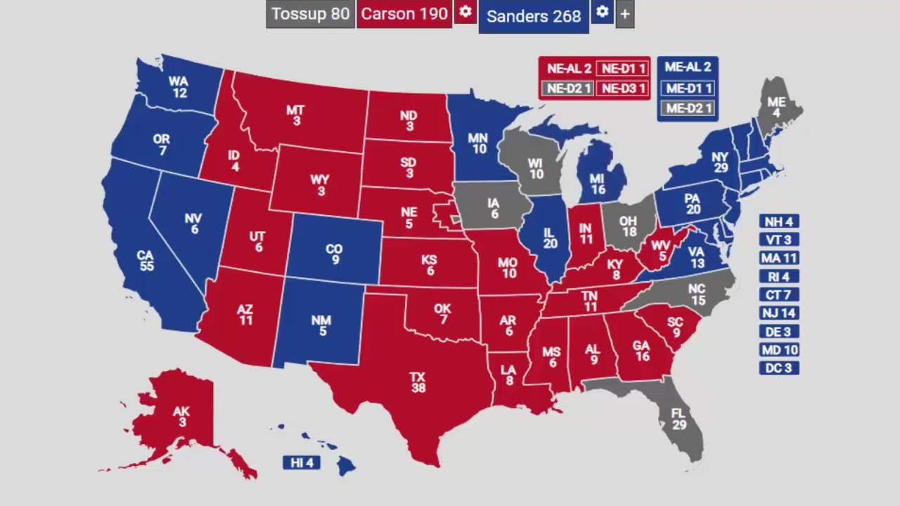 Alternate History 2016 Election Prediction - Ben Carson vs Bernie Sanders