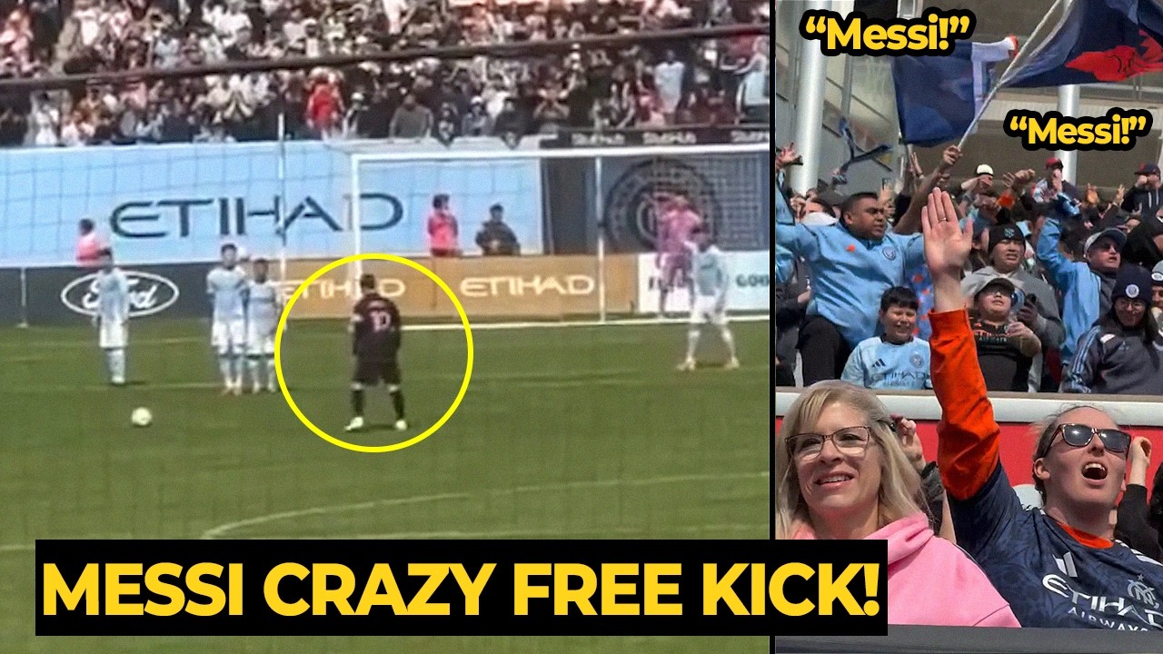 54K New York City fans salute Messi after a brilliant free-kick goal vs New York City FC