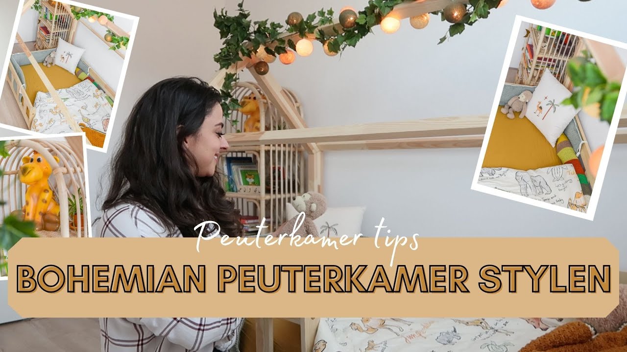 Bohemian peuterkamer met een bedhuisje en rotan inspiratie