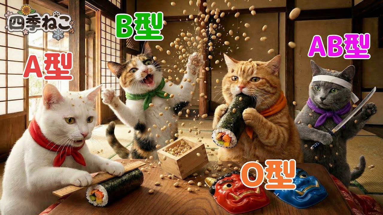 【血液型あるある】 AI猫の節分ルーティン🐱👹🫘【四季ねこ】