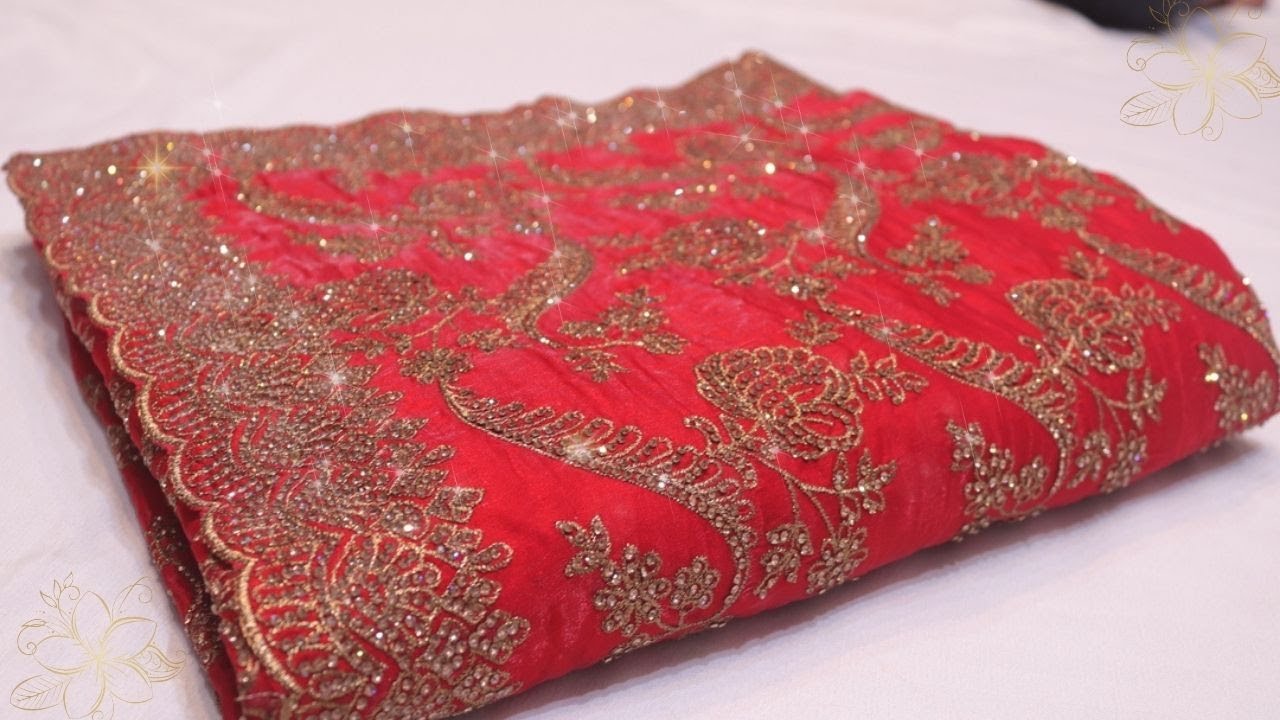 ARNG-4218 &ldquo;The Majestic Red&rdquo; Premium Designer Saree||Fendi Fabric||Zari||Crystals