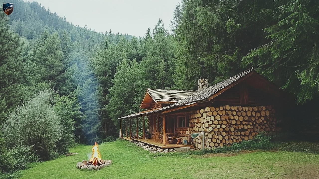 Building a Cozy Forest House Using Wood, Stone, and Cement &ndash; Full Construction Process