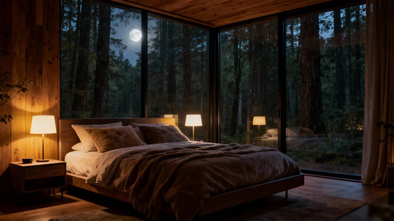 Rainy Night Behind the Glass 🌧️🍃 | Forest Trees View & Rain Sounds for Deep Sleep 😴 Relaxation