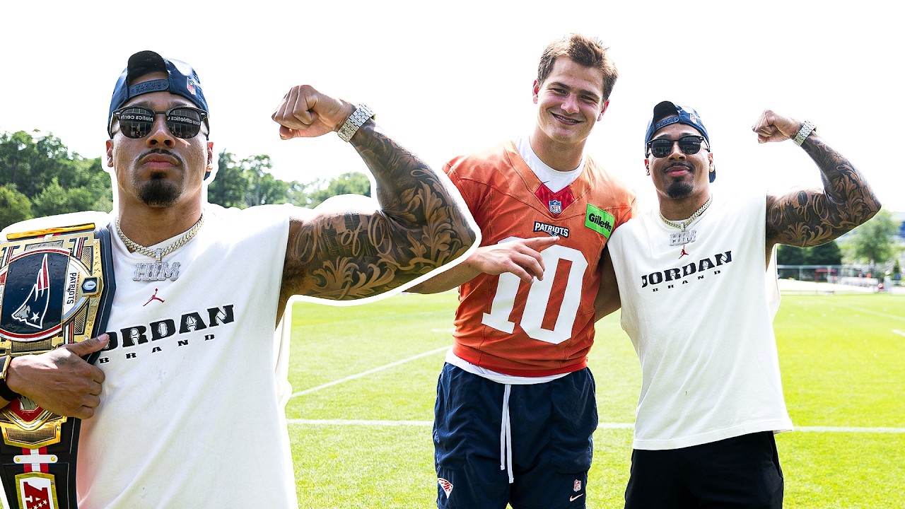 WWE Superstar Carmelo Hayes Visits Drake Maye & A.J. Brown at Patriots Minicamp