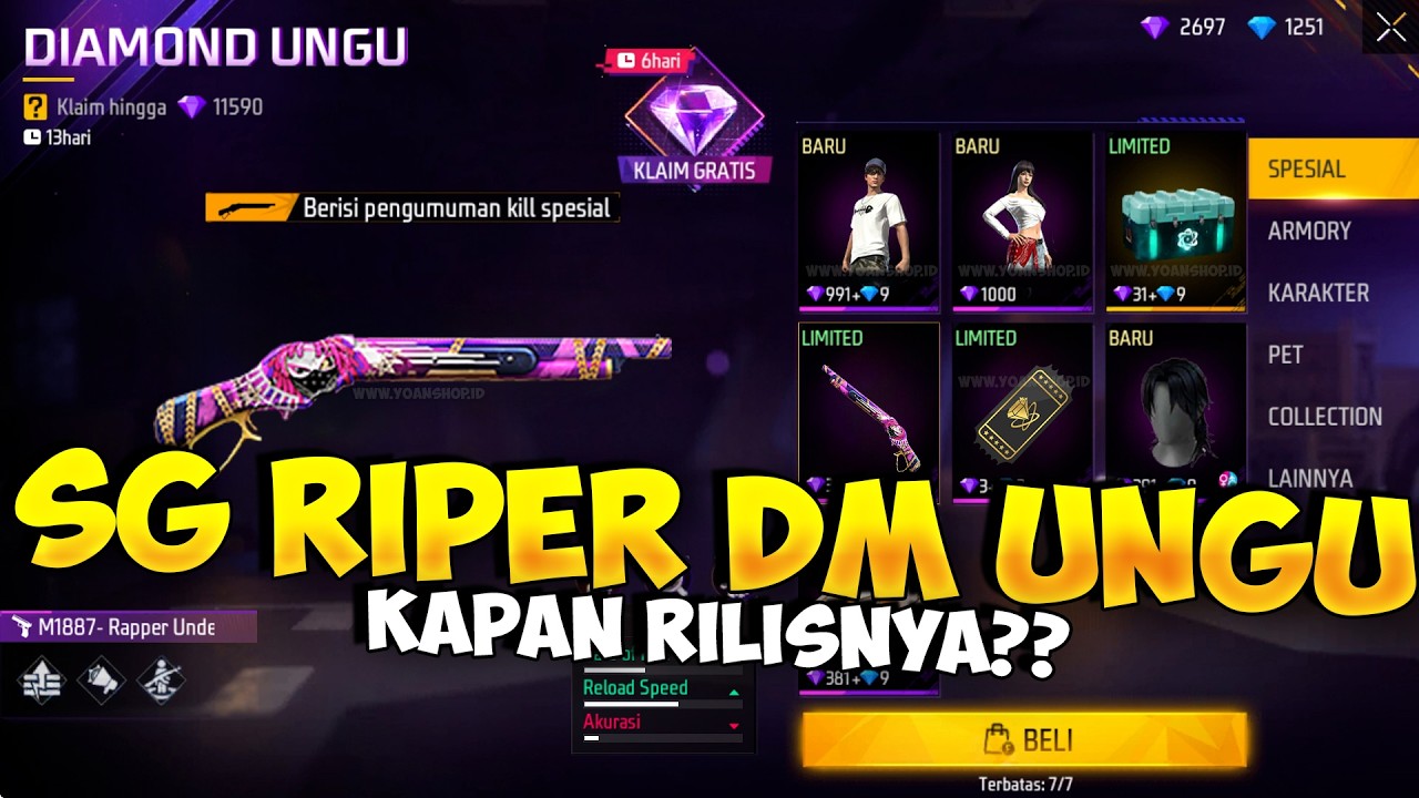 M1887 RAPPER RILIS DI EVENT DM UNGU !! Bocoran Skin SG2 FF Selanjutnya, Sg2 Riper Atau Sg2 Opm Ya?