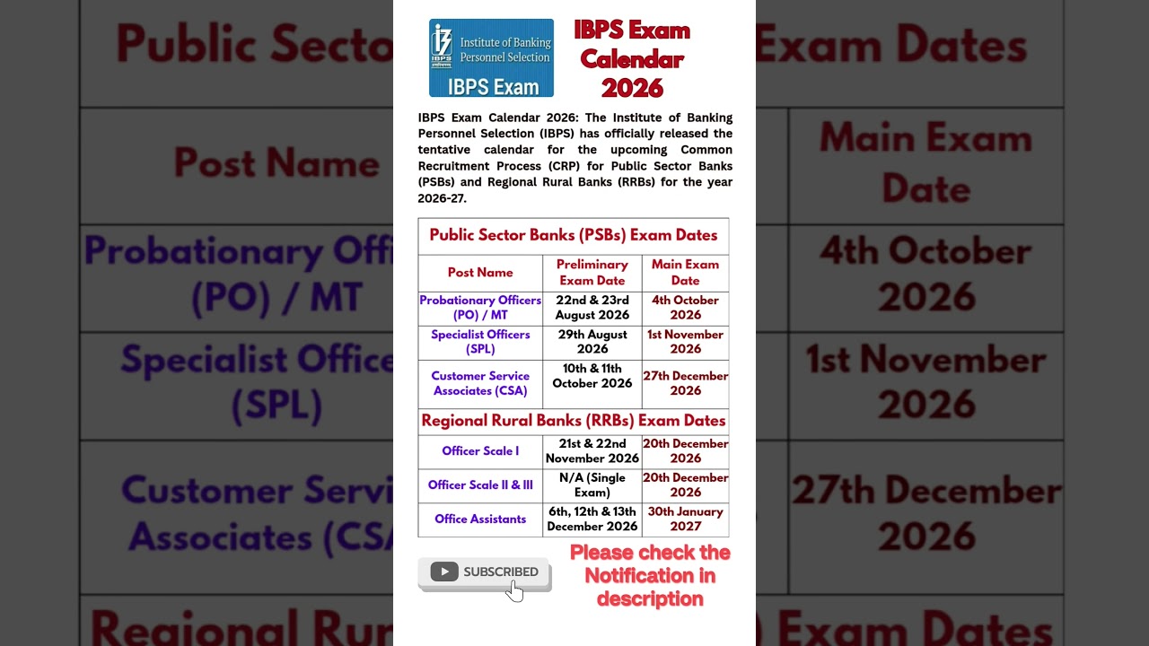 IBPS Exam Calendar 2026 released #ibps #ibpspo #ibpsclerk #ibpsrrb #bank #job #india #jobsrv  #news