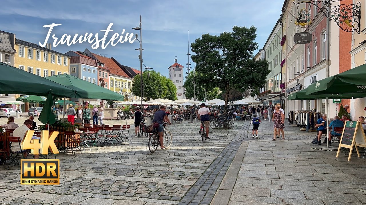 Traunstein, Germany Walking Tour  - Afternoon Stroll through Beautiful Bavarian Town - 4K HDR