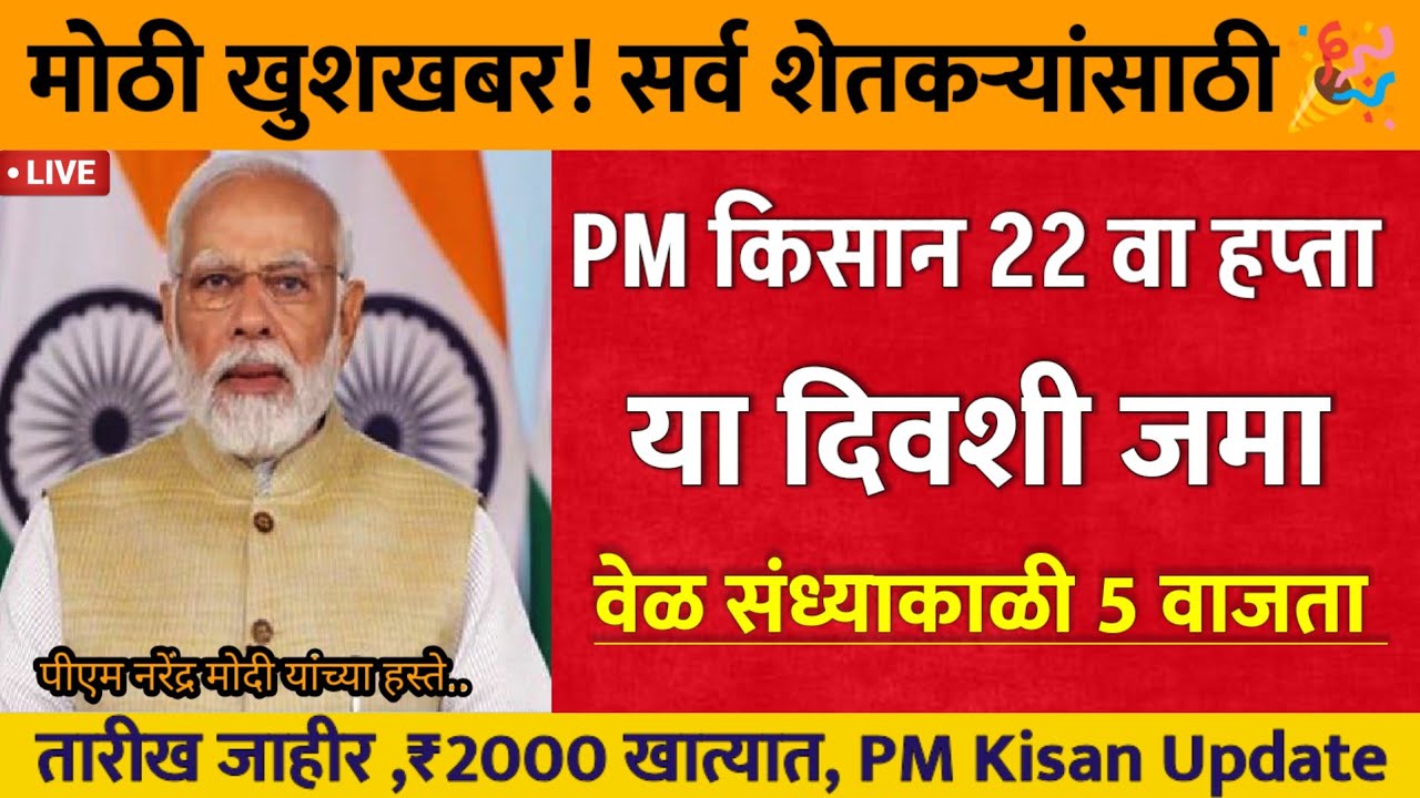PM किसान 22 वा हप्ता या दिवशी जमा | वेळ 5 वाजता | तारीख जाहीर | Pm Kisan 22th Installment Date 2026