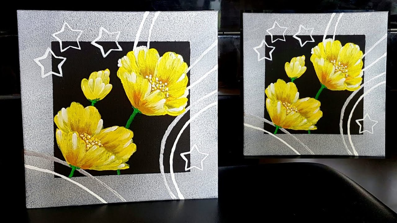 Blumen Malen Acryl Gelb Einfach für Anfänger - Flowers Acrylic Painting Yellow Easy for Beginners