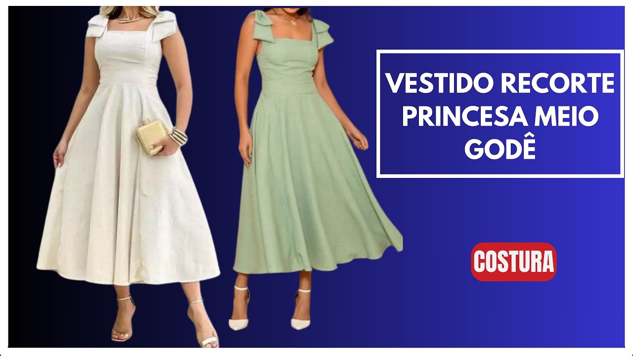 Vestido recorte princesa meio godê - costura