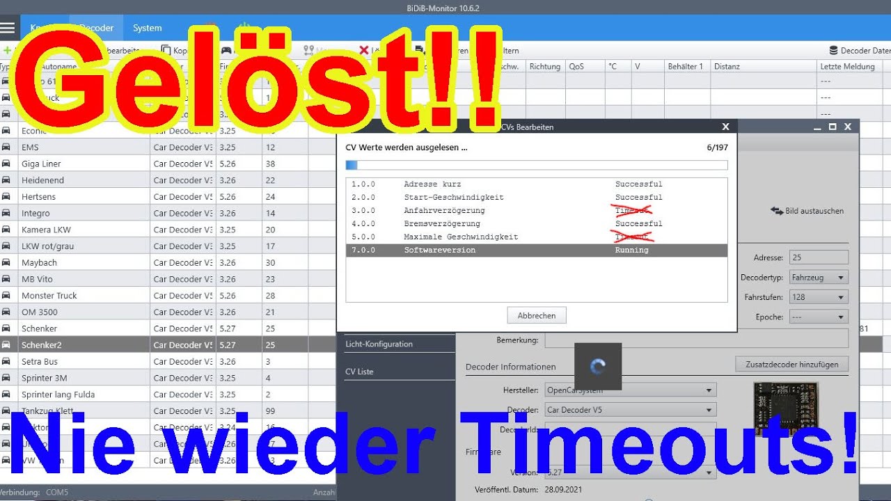 Gelöst🤩 Nie wieder Timeouts beim Konfigurieren des OpenCar Decoders