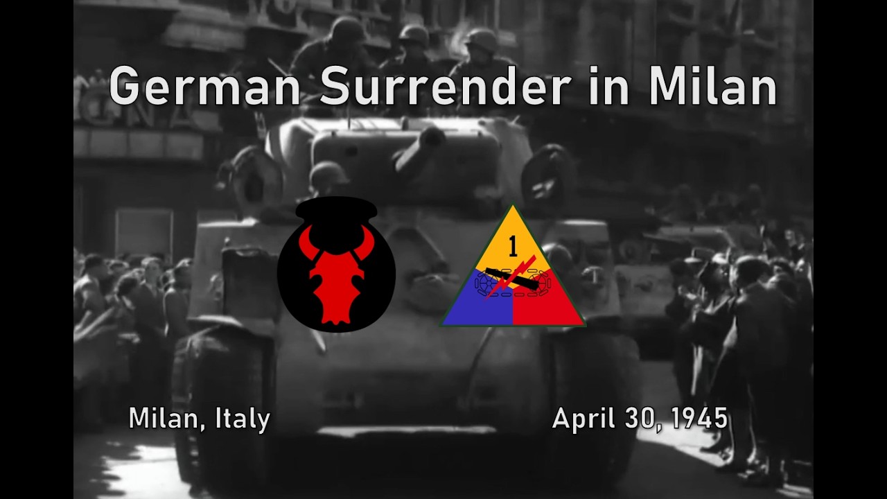 German Surrender and Allied Advance; 34th Inf. Div. & 1st Armored Div.; Milan, Italy; April 30, 1945