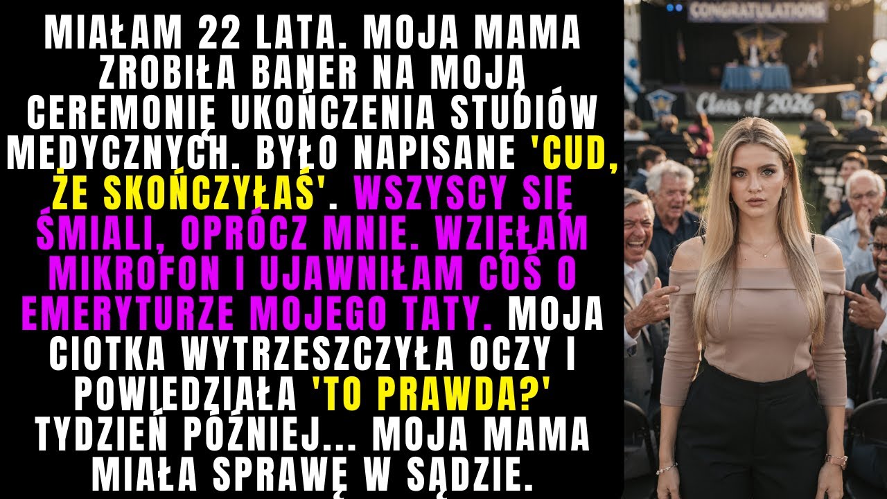 Mama zrobiła baner na moją ceremonię ukończenia studiów. 'Cud, że skończyłaś'. Wszyscy się śmiali...
