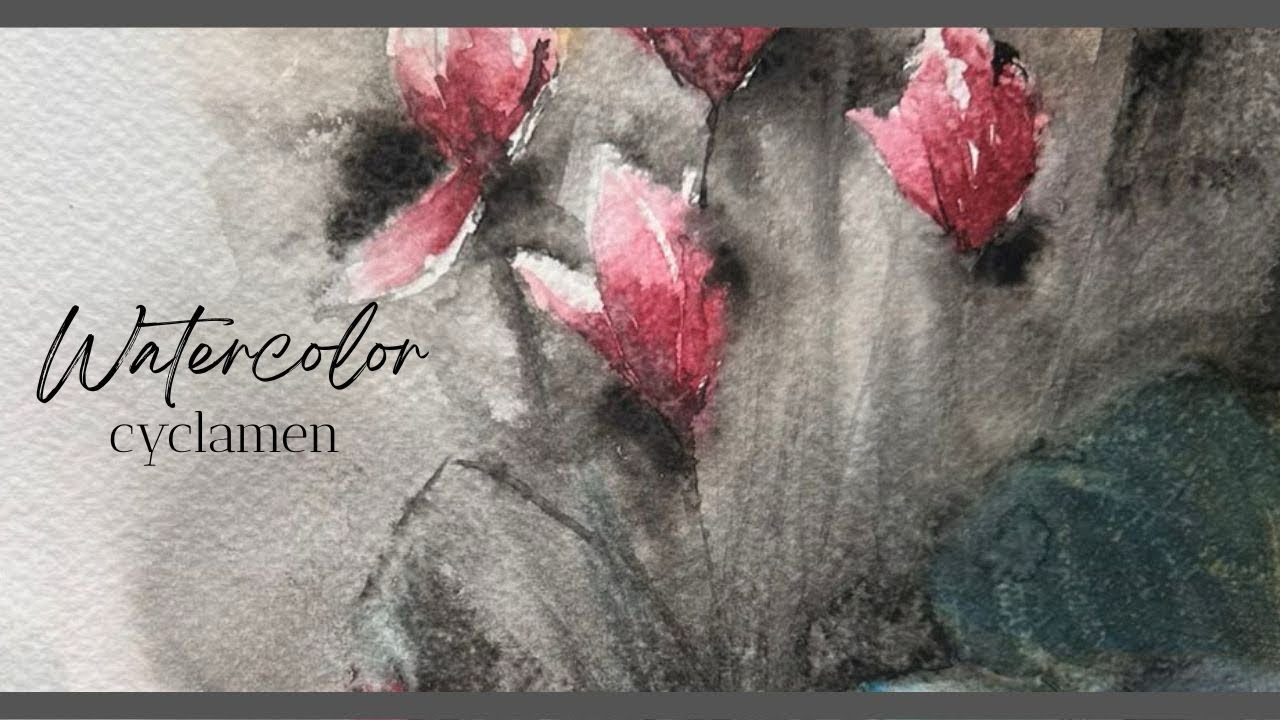 Cyclamen painting, loose watercolor. 