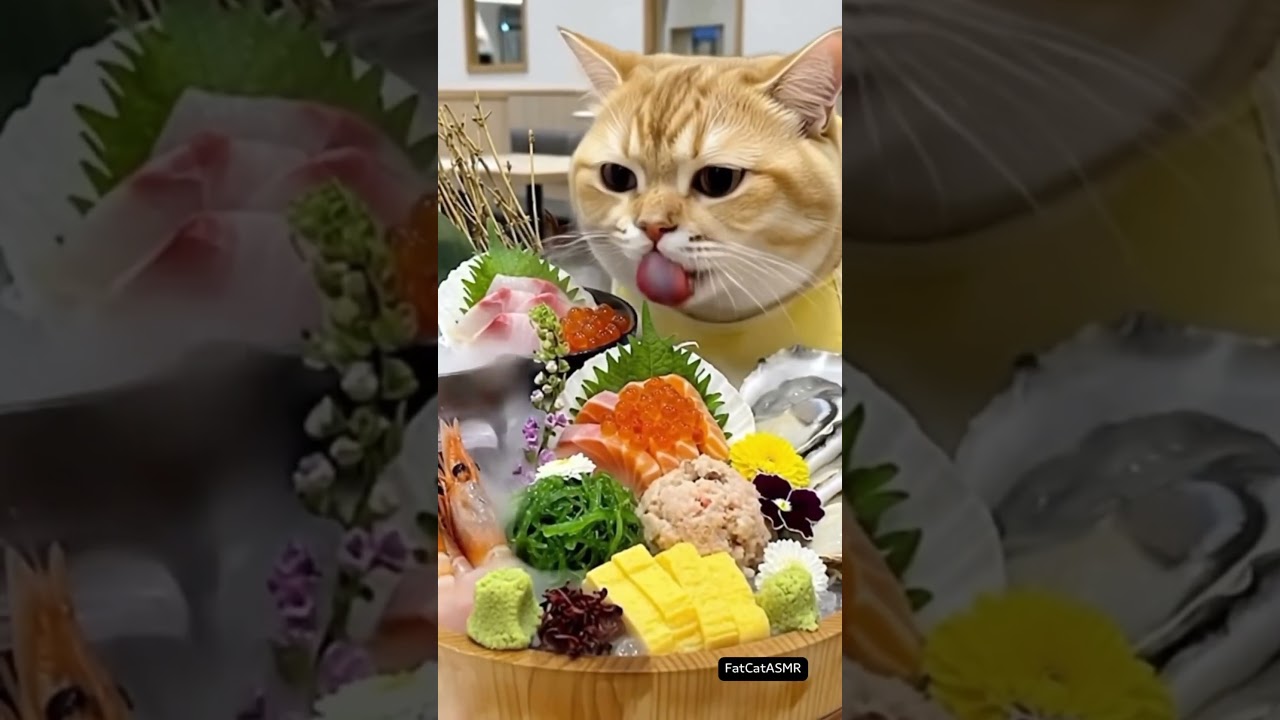 Fat cat vs. the seafood feast 🐱🦞🍤 