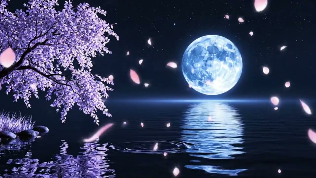Moonlit Sakura Lake 🌙✨ Calm Relaxing Night Ambien