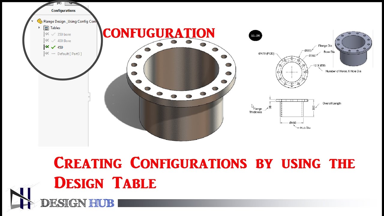 Exercise-1 Flange Design using Design table configuration in Solidworks |Design Hub|