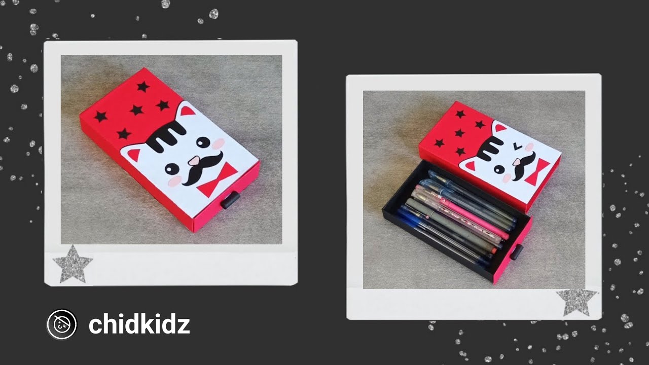 Kawaii Super Cute Kitty Pencil Case Cardboard [ 3 Minute Craft ]