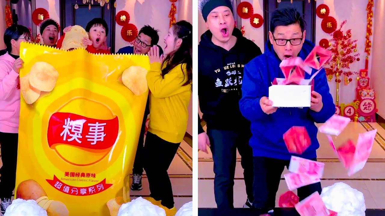 Family Games丨snowball Blind Box Challenge, Super-Sized Potato Chips Are Delicious! #Partygames
