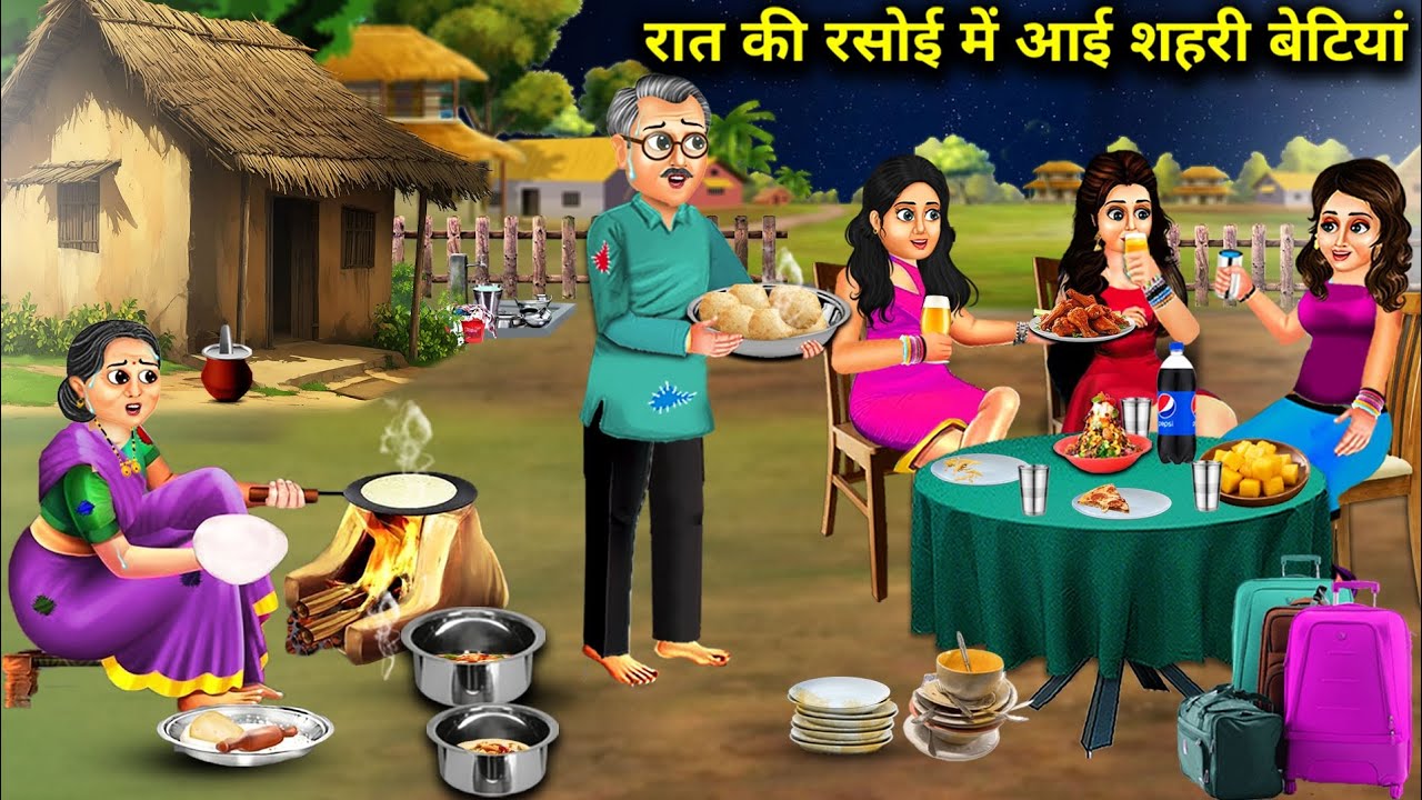 गरीब मां बाप की रात की रसोई में आई शहरी बेटियां||cartoon videos||daughters and  poor parents stories