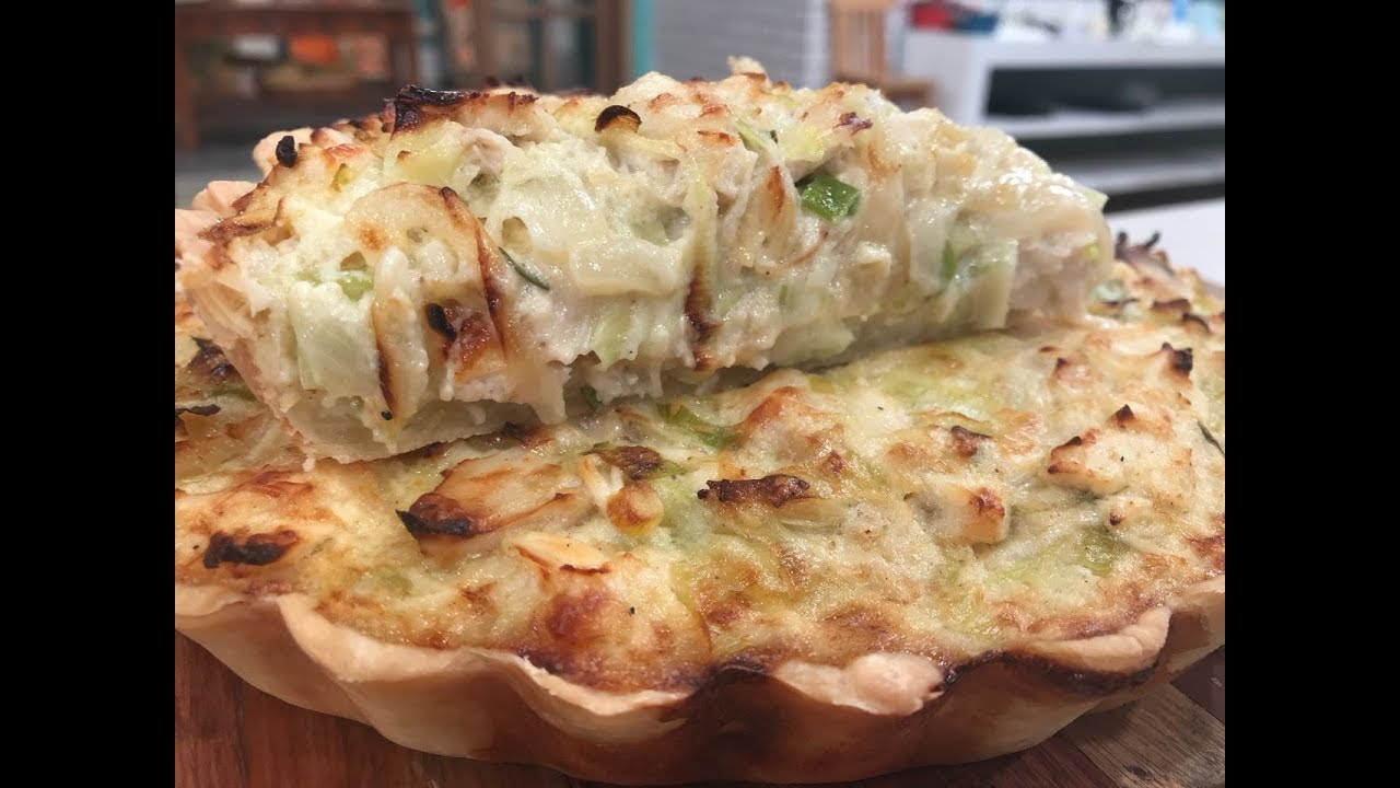 Tarta de puerro, pollo y queso provolone