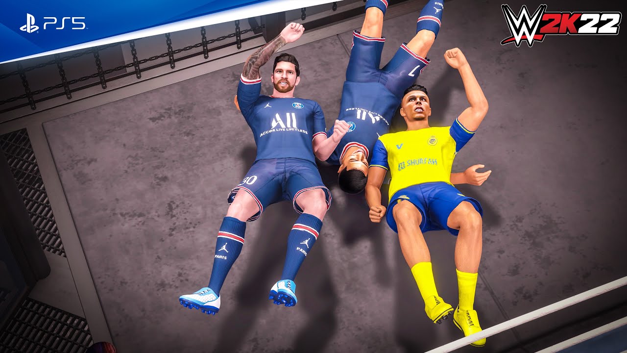 WWE 2K22 Haaland, Ronaldo, Benzema, Messi, Neymar, Mbappe, Elimination Chamber Match 4K
