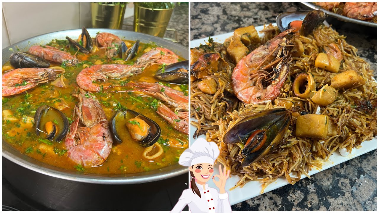 شعرية إسبانية كطلانية🇪🇸 على شكل paella 🥘  Fideuà بطريقة المطاعم👌